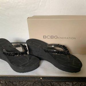 Women's BCBG BG-Saria Fume Transparent Black Jelly 3" Thong Sandals 8M